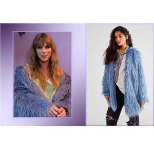 Free People Renata Fur Coat in Blue Gray Faux Fur Size Small